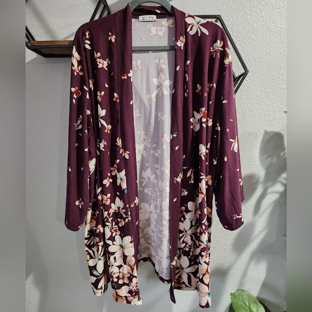 Floral Burgundy Women's Cardigan- NWOT